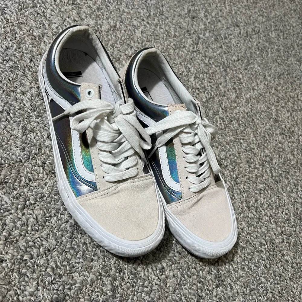 Vans Women's Cream and Iridescent Rainbow Old Skool Sneakers